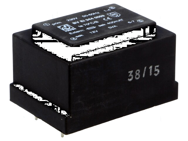 Transformator: ingegoten; 5VA; 230VAC; 12V; 417mA; PCB; BVEI Transformator: ingegoten; 5VA; 230VAC; 12V; 417mA; PCB; BVEI